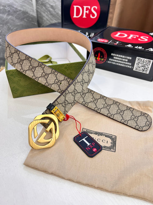 3.8CM Monogram Canvas Top Grain Cowhide Men Belt Round Steel Buckle Designer Inspired Waist Belt