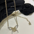 CHN69   Women's Color blocked Bow Full Diamond Necklace Jewelry